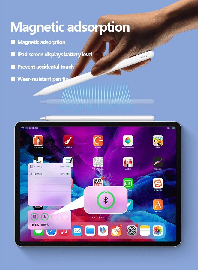 نُوِيق قلم لمس لأجهزة iPad، تصميم مغناطيسي، حساس للإمالة، مضاد للنقرات الخاطئة، شحن سريع عبر منفذ USB-C، متوافق مع iPad Pro M5/M4 و iPad Air M3/M2 و iPad 11 وجميع أجهزة iPad التي صدرت منذ عام 2018، أبيض - Image 4
